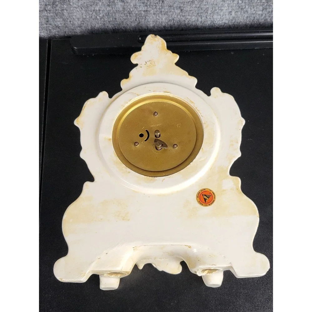 Vintage Mercedes Table Clock Germany Porcelain Ornate Desk Shelf Decor‎ Mantle